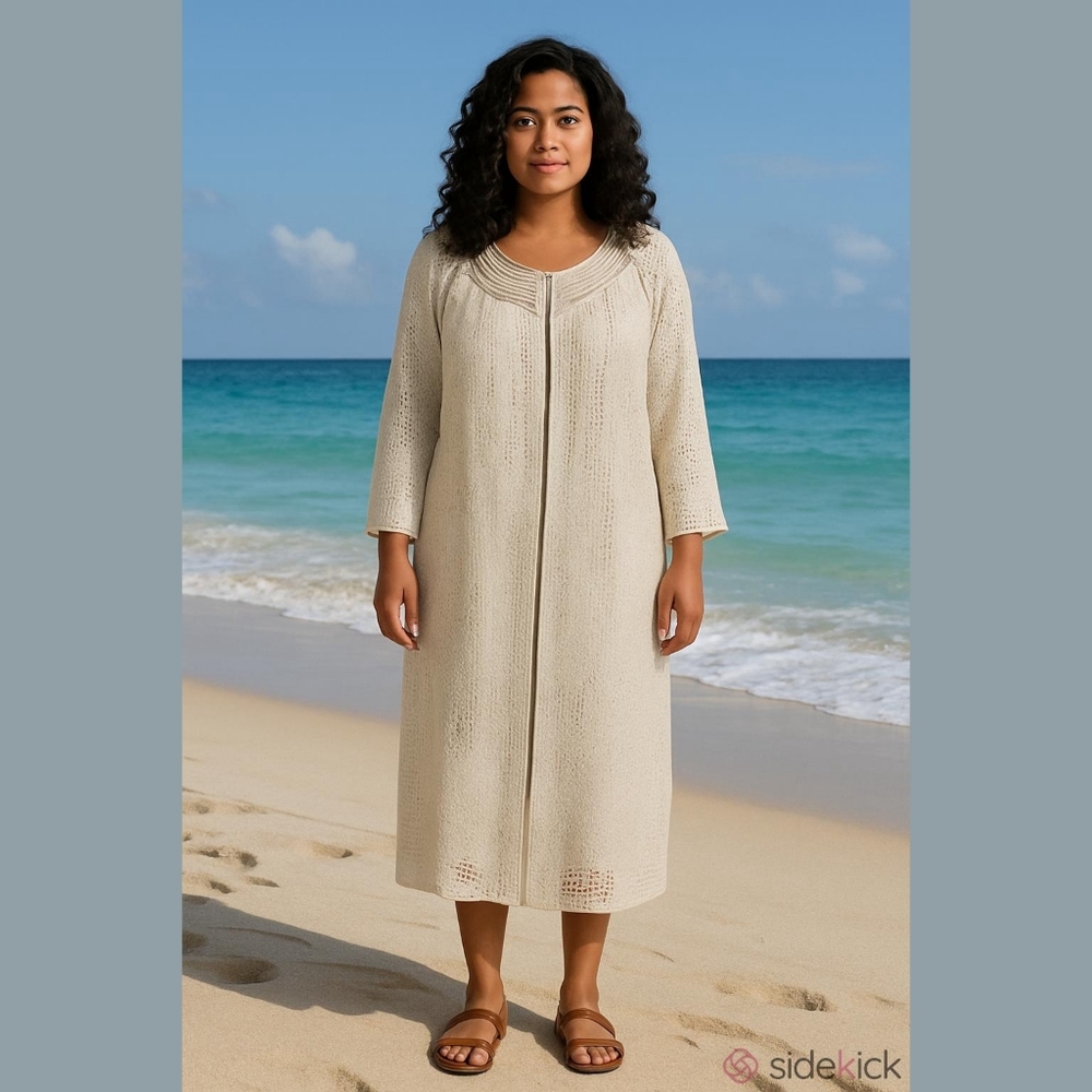 SOFT SURROUNDINGS cotton beaded caftan, Size PL